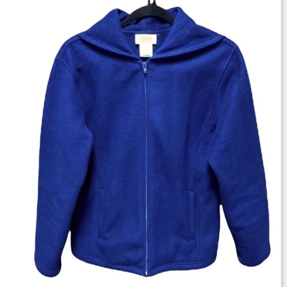 Talbots Navy Fleece Hooded Full Zip Jacket - Picture 1 of 6
